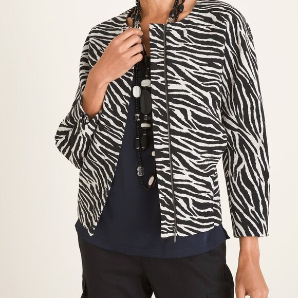 Chico's 3 XL 16 Black White Zebra Print Zip Front Front Pockets Lined Jacket - Picture 1 of 7